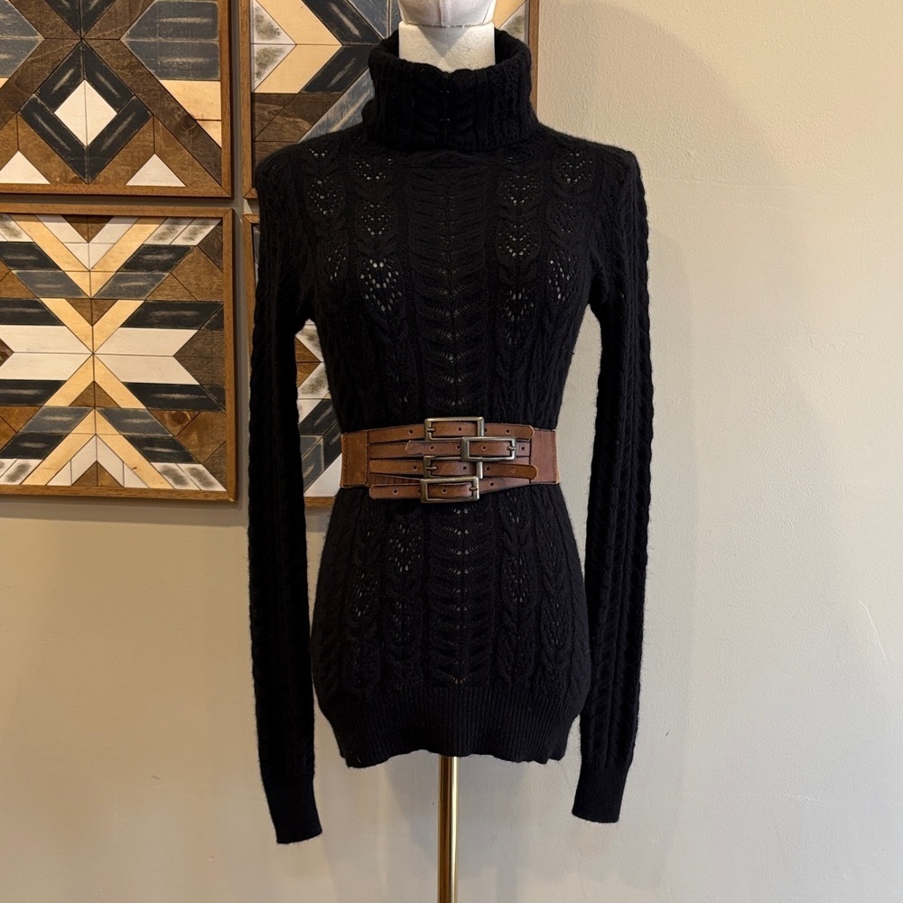 Vintage Lauren Ralph Lauren Open Knit Cashmere Blend Turtleneck Sweater Small